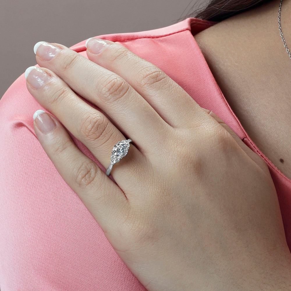 Model Wearing Cluster Side Stone Diamond Engagement Ring with Lab Grown Diamond view