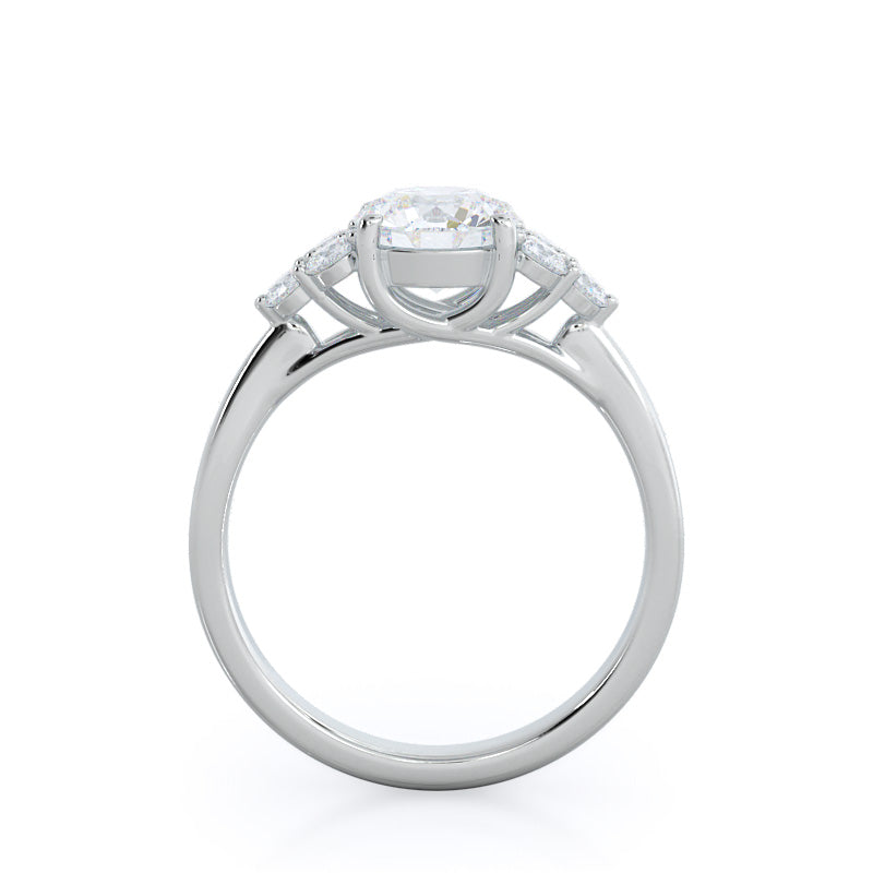 Round Cut Cluster Side Stone Diamond Engagement Ring with Lab Grown Diamond in 14KT Platinum view 2