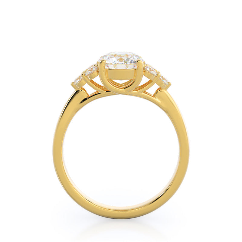 Round Cut Cluster Side Stone Diamond Engagement Ring with Lab Grown Diamond in 14KT Yellow Gold view 2