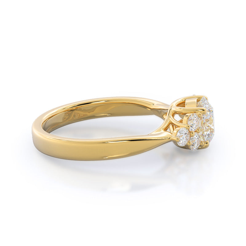 Round Cut Cluster Side Stone Diamond Engagement Ring with Lab Grown Diamond in 14KT Yellow Gold view 3