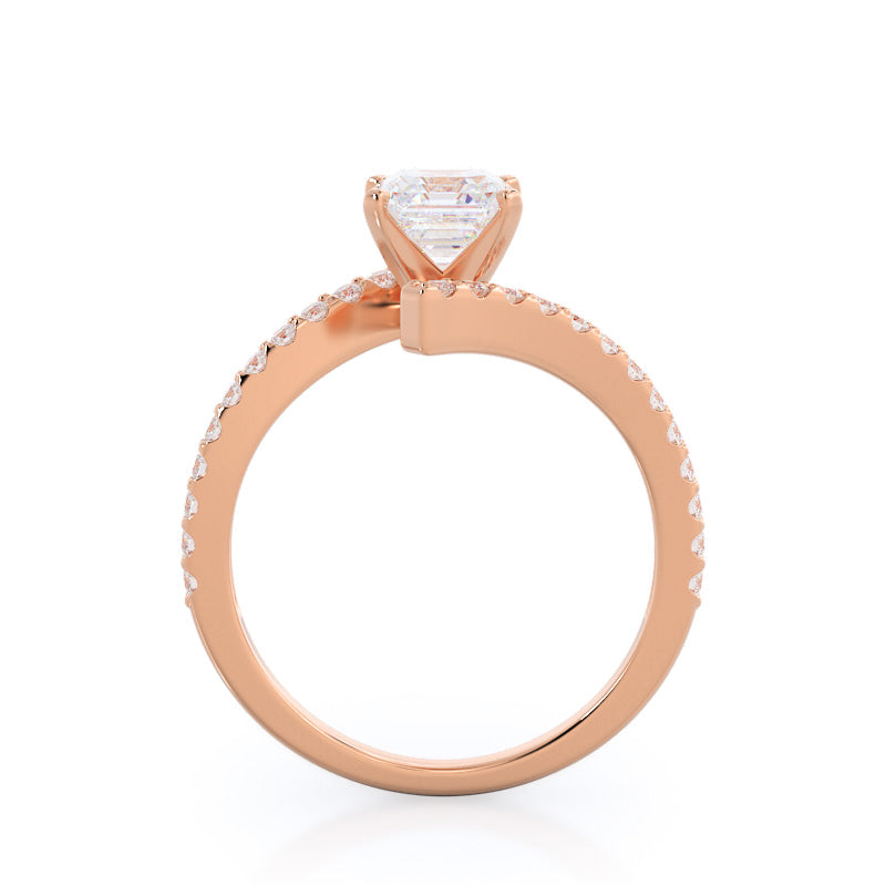 Twist Diamond Engagement Ring with Asscher Cut Diamond in 14KT Rose Gold view 2