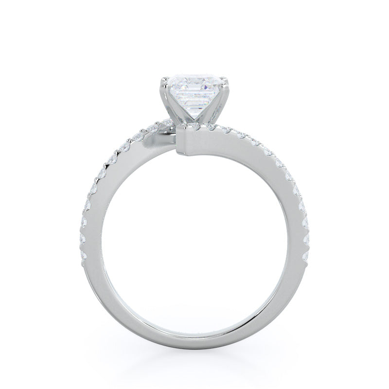Twist Diamond Engagement Ring with Asscher Cut Diamond in 14KT Platinum view 2