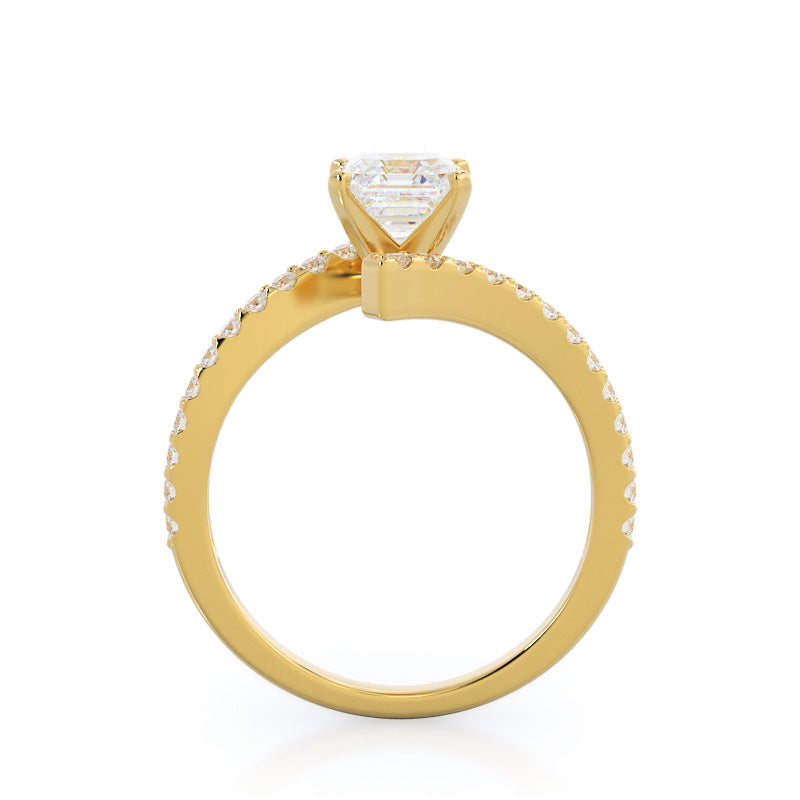 Twist Diamond Engagement Ring with Asscher Cut Diamond in 14KT Yellow Gold view 2
