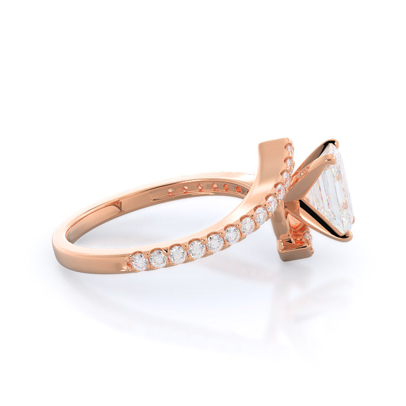 Twist Diamond Engagement Ring with Emerald Cut Diamond in 14KT Rose Gold view 3