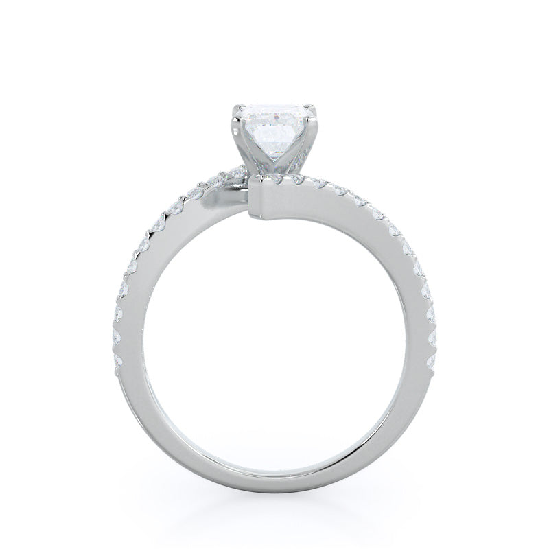 Twist Diamond Engagement Ring with Emerald Cut Diamond in 14KT Platinum view 2