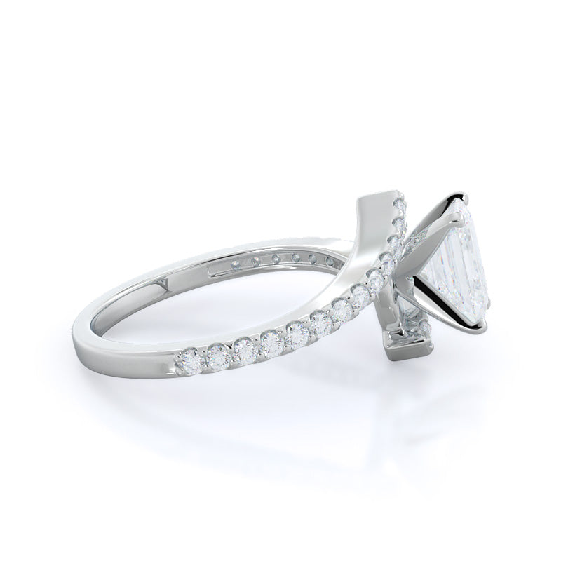 Twist Diamond Engagement Ring with Emerald Cut Diamond in 14KT Platinum view 3