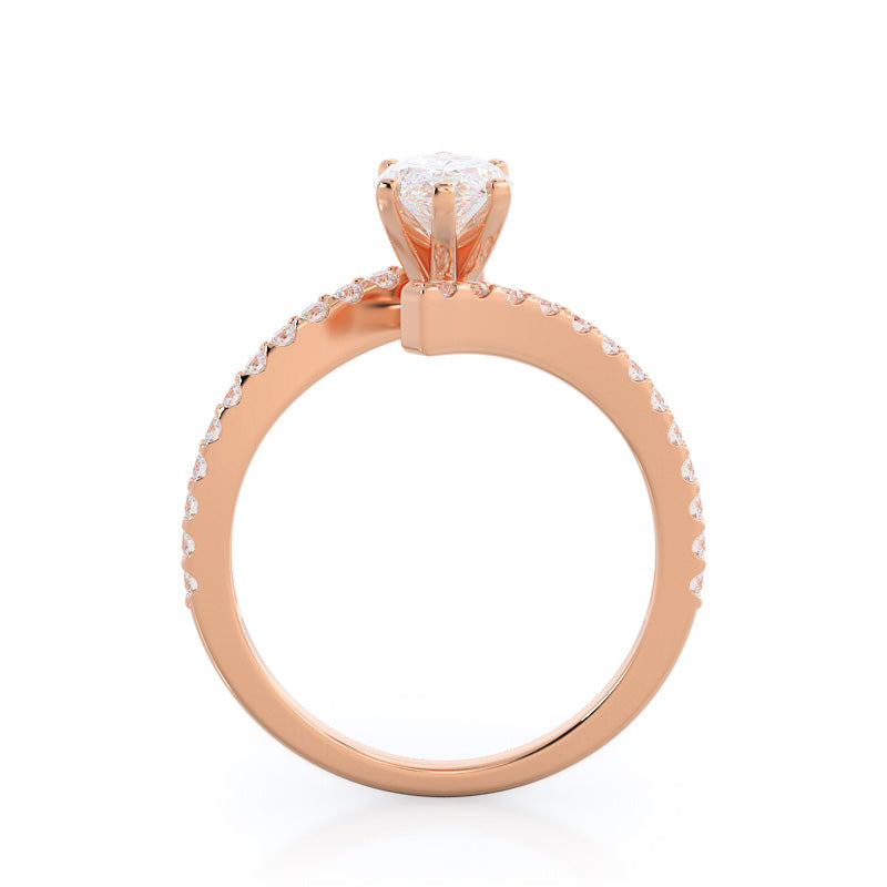 Twist Diamond Engagement Ring with Marquise Cut Diamond in 14KT Rose Gold view 2
