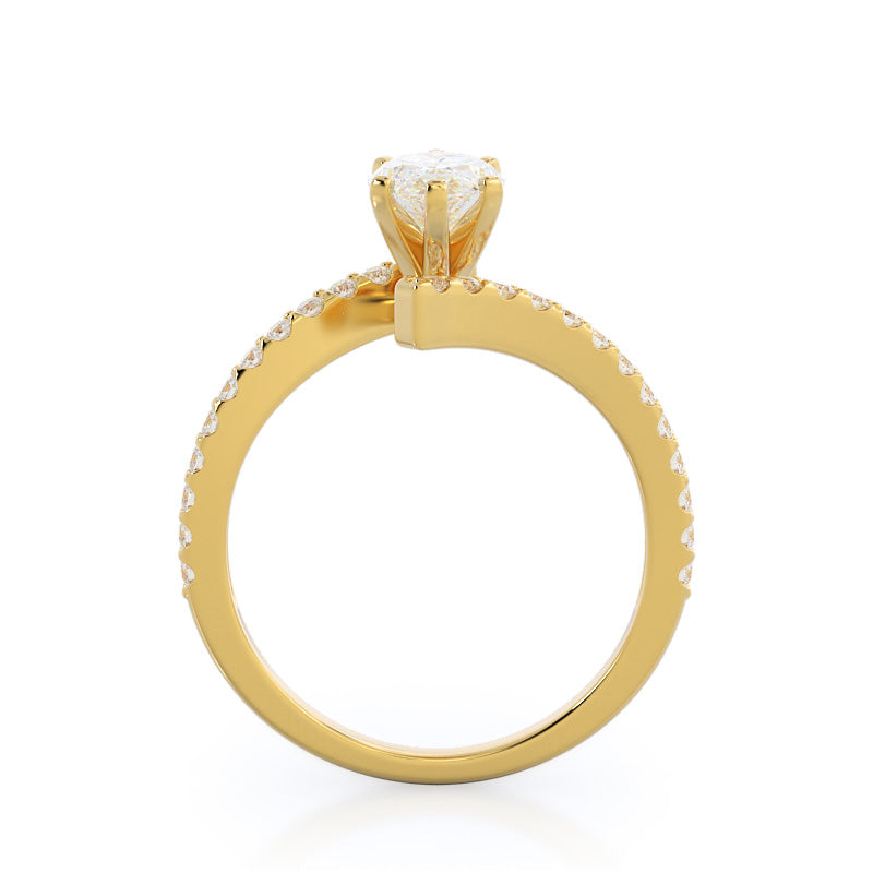 Twist Diamond Engagement Ring with Marquise Cut Diamond in 14KT Yellow Gold view 2