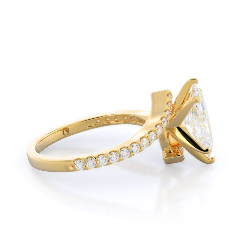 Twist Diamond Engagement Ring with Marquise Cut Diamond in 14KT Yellow Gold view 3
