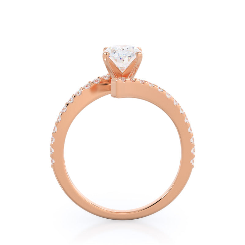 Twist Diamond Engagement Ring with Oval Cut Diamond in 14KT Rose Gold view 2