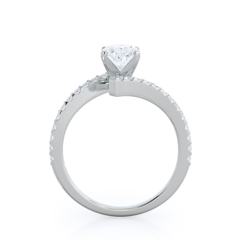 Twist Diamond Engagement Ring with Oval Cut Diamond in 14KT Platinum view 2