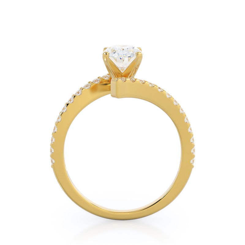 Twist Diamond Engagement Ring with Oval Cut Diamond in 14KT Yellow Gold view 2