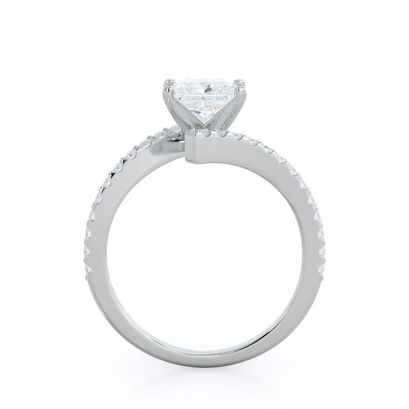 Twist Diamond Engagement Ring with Princess Cut Diamond in 14KT Platinum view 2