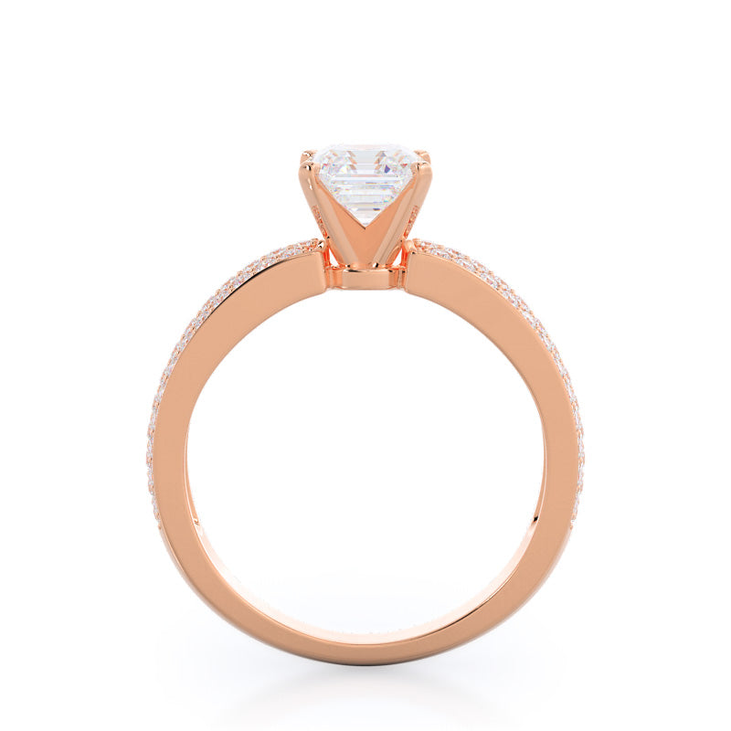 Asscher Cut Three Row Micro Pave Diamond Engagement Ring with Lab Grown Diamond in 14KT Rose Gold view 2