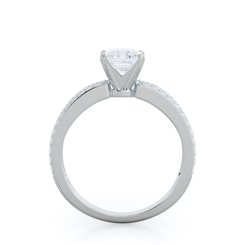 Asscher Cut Three Row Micro Pave Diamond Engagement Ring with Lab Grown Diamond in 14KT Platinum view 2
