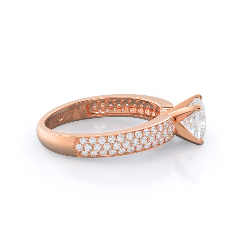 Cushion Cut Three Row Micro Pave Diamond Engagement Ring with Lab Grown Diamond in 14KT Rose Gold view 3