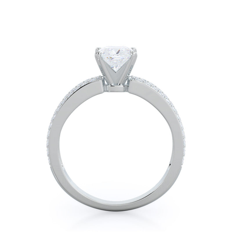 Cushion Cut Three Row Micro Pave Diamond Engagement Ring with Lab Grown Diamond in 14KT Platinum view 2