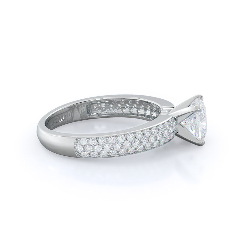 Cushion Cut Three Row Micro Pave Diamond Engagement Ring with Lab Grown Diamond in 14KT Platinum view 3