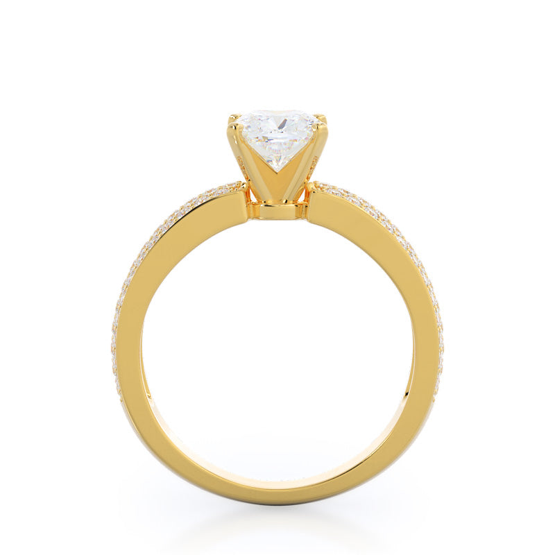Cushion Cut Three Row Micro Pave Diamond Engagement Ring with Lab Grown Diamond in 14KT Yellow Gold view 2