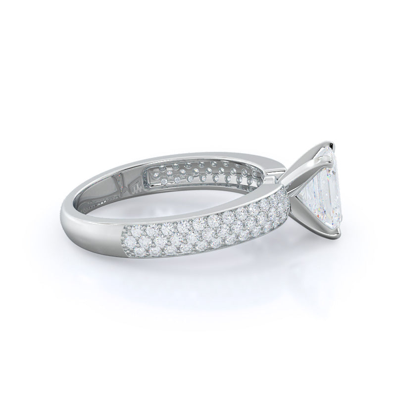 Emerald Cut Three Row Micro Pave Diamond Engagement Ring with Lab Grown Diamond in 14KT Platinum view 3