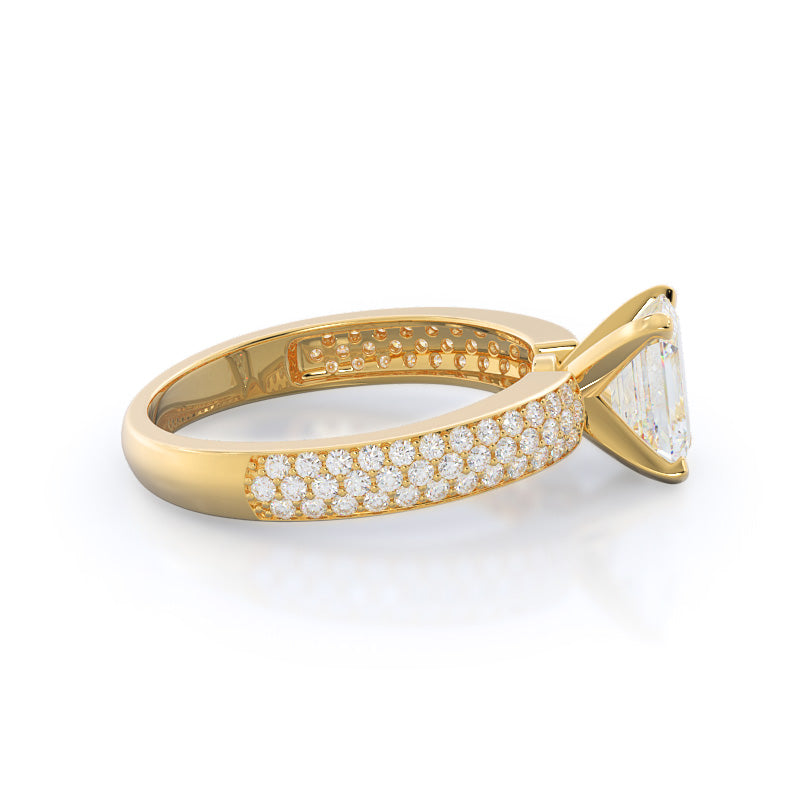 Emerald Cut Three Row Micro Pave Diamond Engagement Ring with Lab Grown Diamond in 14KT Yellow Gold view 3