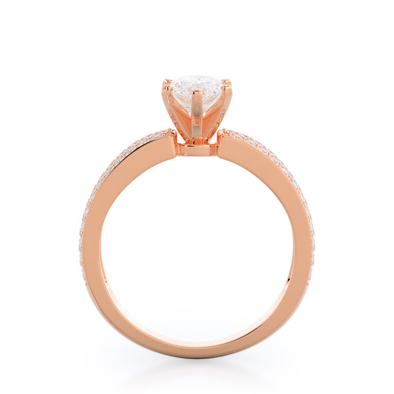 Marquise Cut Three Row Micro Pave Diamond Engagement Ring with Lab Grown Diamond in 14KT Rose Gold view 2