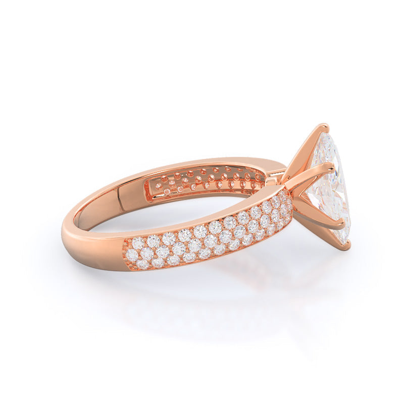 Marquise Cut Three Row Micro Pave Diamond Engagement Ring with Lab Grown Diamond in 14KT Rose Gold view 3