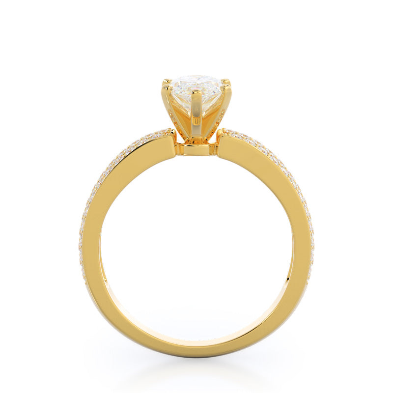 Marquise Cut Three Row Micro Pave Diamond Engagement Ring with Lab Grown Diamond in 14KT Yellow Gold view 2