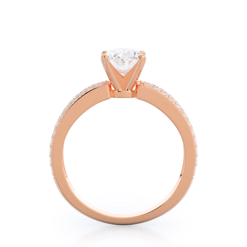 Oval Cut Three Row Micro Pave Diamond Engagement Ring with Lab Grown Diamond in 14KT Rose Gold view 2