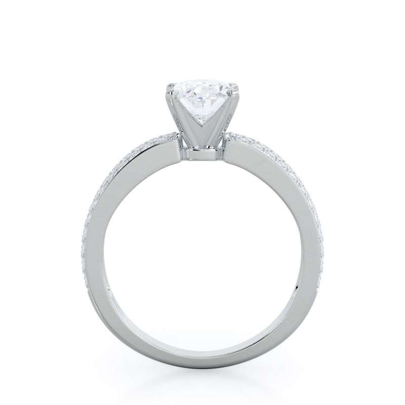 Oval Cut Three Row Micro Pave Diamond Engagement Ring with Lab Grown Diamond in 14KT Platinum view 2