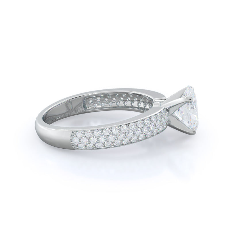 Oval Cut Three Row Micro Pave Diamond Engagement Ring with Lab Grown Diamond in 14KT Platinum view 3