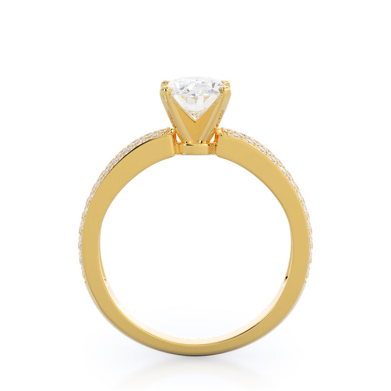 Oval Cut Three Row Micro Pave Diamond Engagement Ring with Lab Grown Diamond in 14KT Yellow Gold view 2