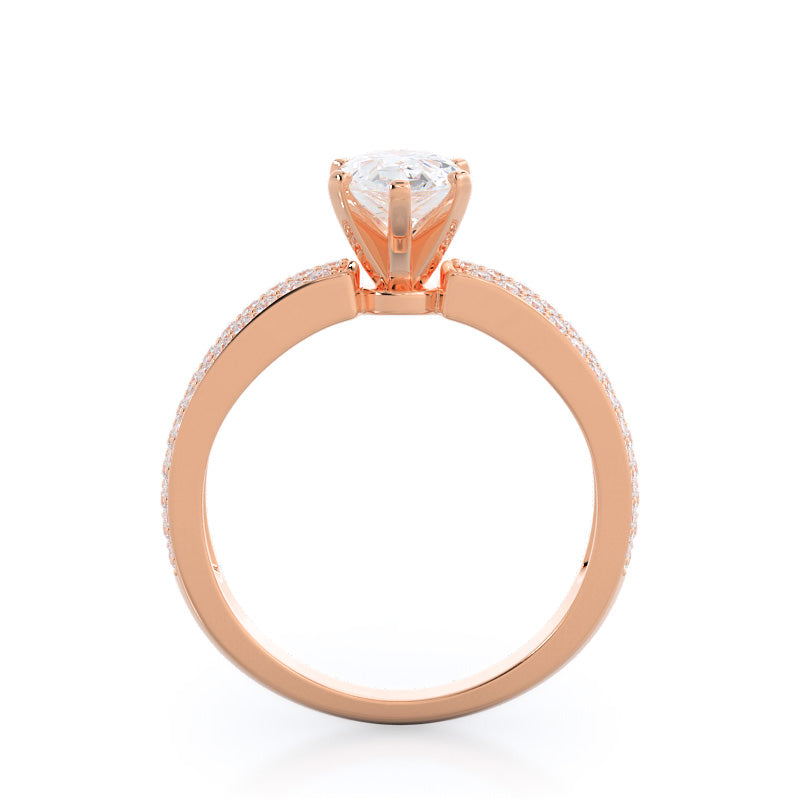 Pear Cut Three Row Micro Pave Diamond Engagement Ring with Lab Grown Diamond in 14KT Rose Gold view 2