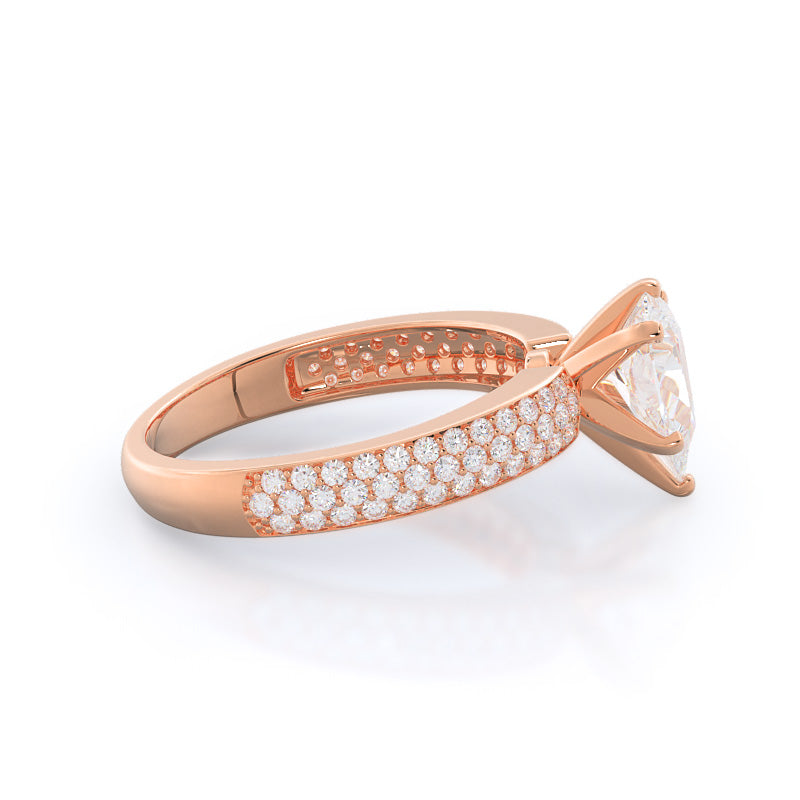 Pear Cut Three Row Micro Pave Diamond Engagement Ring with Lab Grown Diamond in 14KT Rose Gold view 3