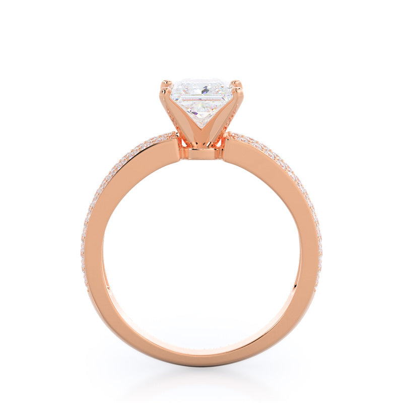 Princess Cut Three Row Micro Pave Diamond Engagement Ring with Lab Grown Diamond in 14KT Rose Gold view 2
