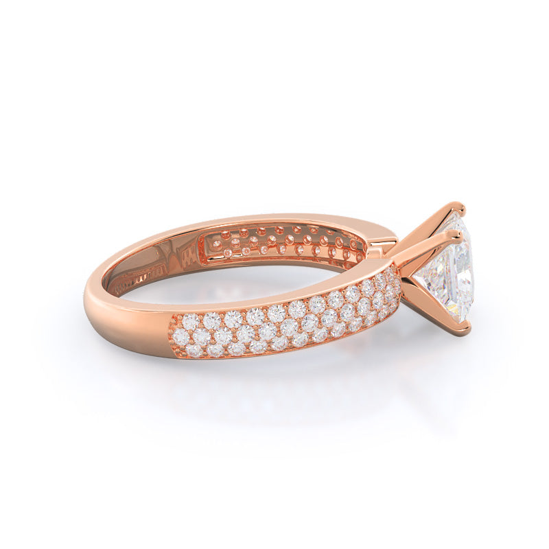 Princess Cut Three Row Micro Pave Diamond Engagement Ring with Lab Grown Diamond in 14KT Rose Gold view 3