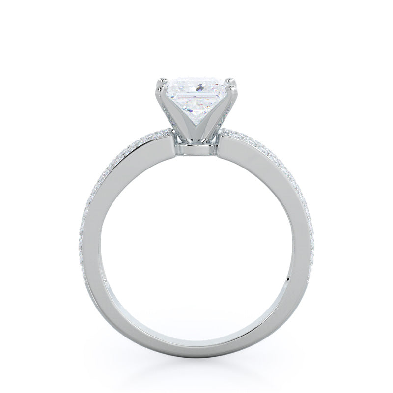 Princess Cut Three Row Micro Pave Diamond Engagement Ring with Lab Grown Diamond in 14KT Platinum view 2
