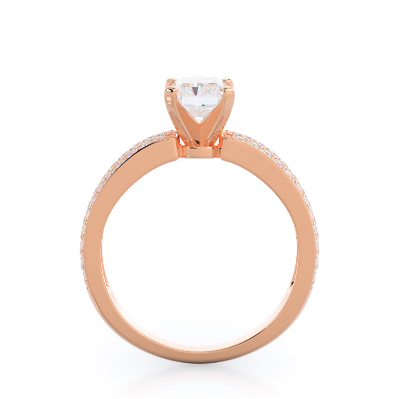 Radiant Cut Three Row Micro Pave Diamond Engagement Ring with Lab Grown Diamond in 14KT Rose Gold view 2