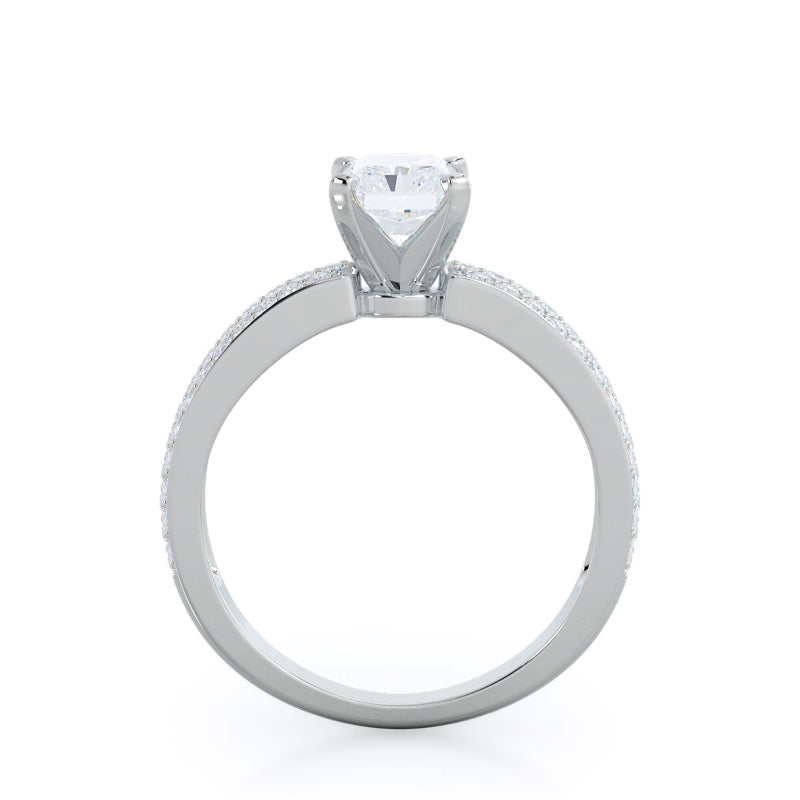 Radiant Cut Three Row Micro Pave Diamond Engagement Ring with Lab Grown Diamond in 14KT Platinum view 2