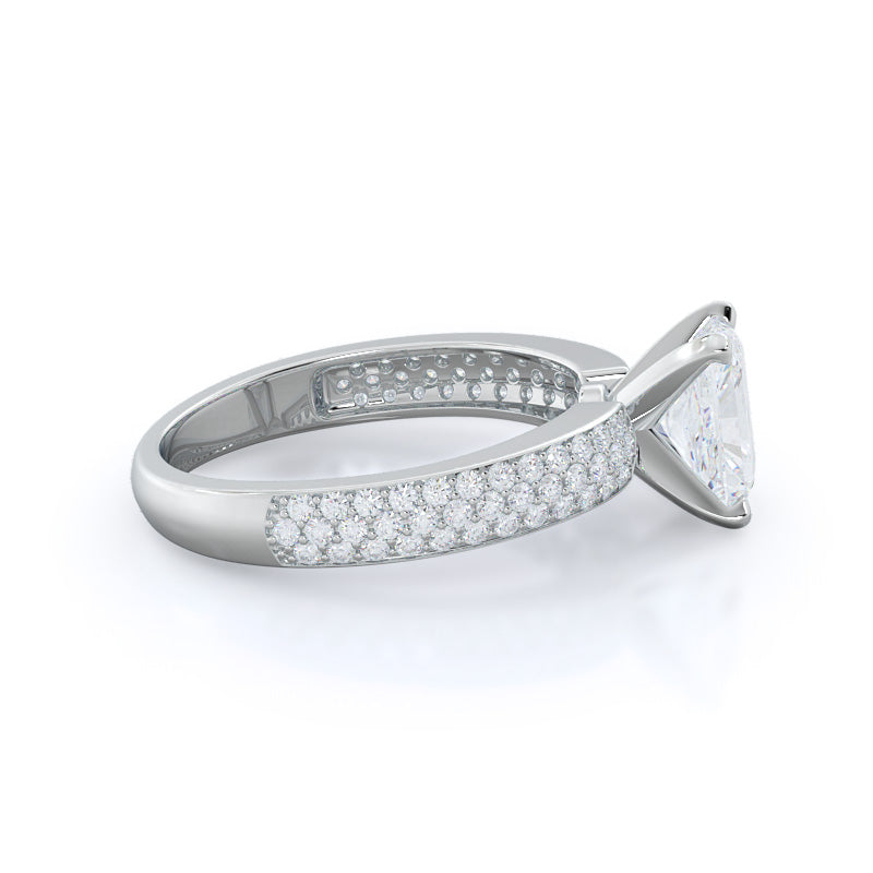 Radiant Cut Three Row Micro Pave Diamond Engagement Ring with Lab Grown Diamond in 14KT Platinum view 3