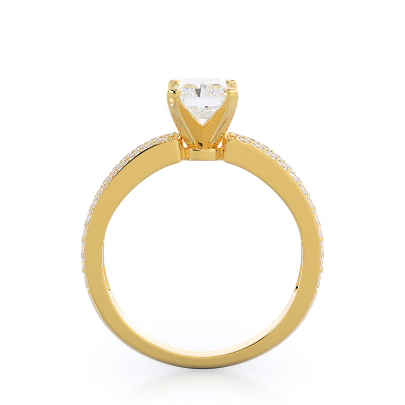 Radiant Cut Three Row Micro Pave Diamond Engagement Ring with Lab Grown Diamond in 14KT Yellow Gold view 2