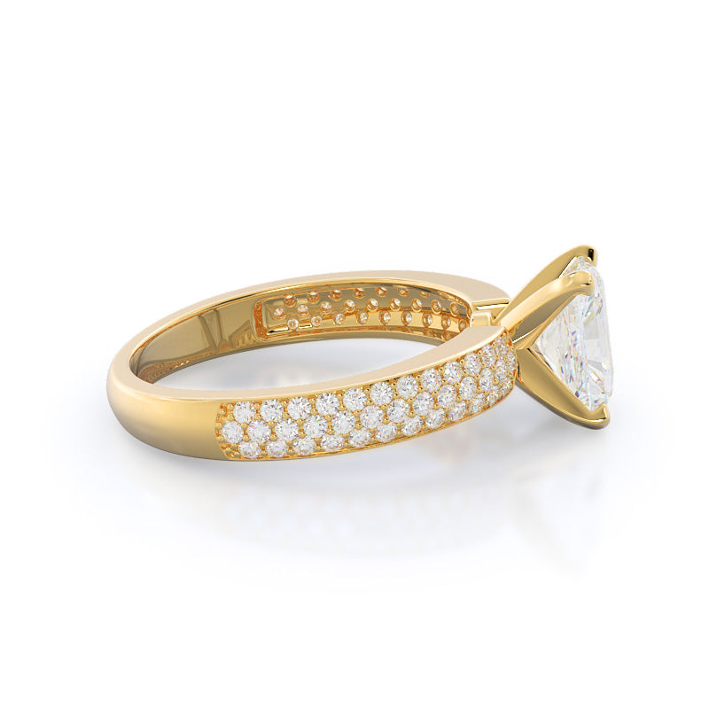 Radiant Cut Three Row Micro Pave Diamond Engagement Ring with Lab Grown Diamond in 14KT Yellow Gold view 3