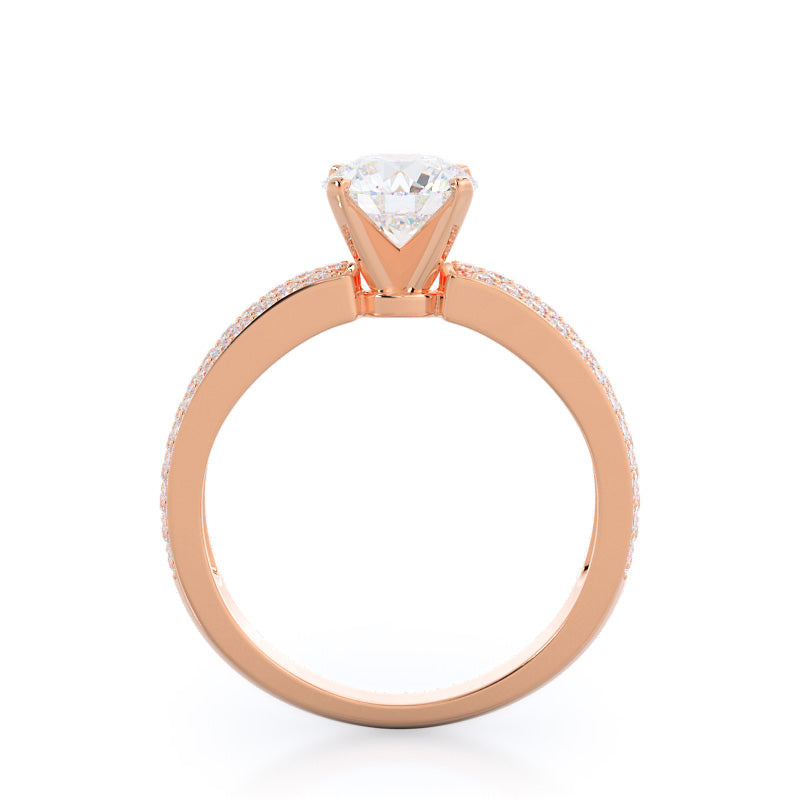 Round Cut Three Row Micro Pave Diamond Engagement Ring with Lab Grown Diamond in 14KT Rose Gold view 2