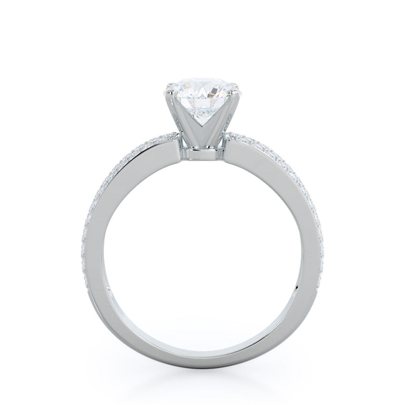 Round Cut Three Row Micro Pave Diamond Engagement Ring with Lab Grown Diamond in 14KT Platinum view 2