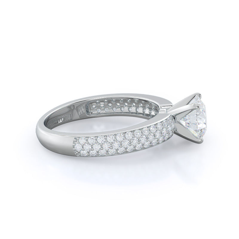 Round Cut Three Row Micro Pave Diamond Engagement Ring with Lab Grown Diamond in 14KT Platinum view 3