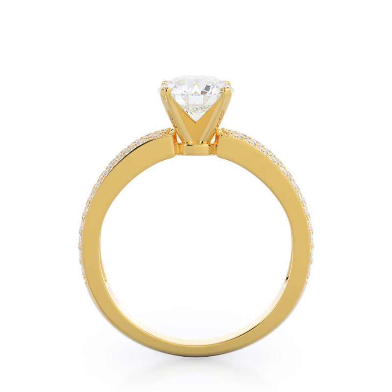 Round Cut Three Row Micro Pave Diamond Engagement Ring with Lab Grown Diamond in 14KT Yellow Gold view 2