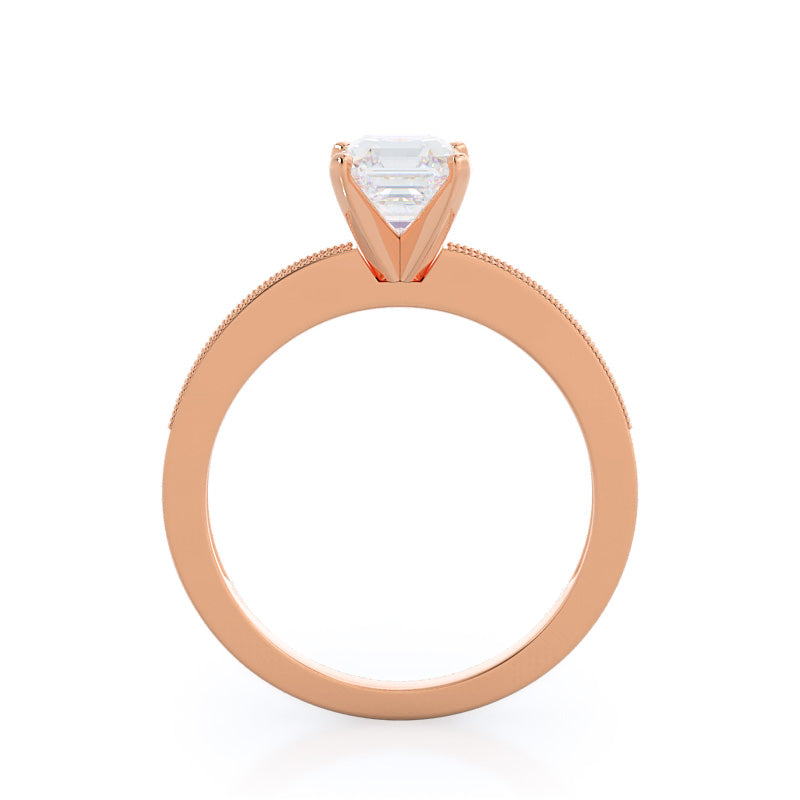Pave And Milgrain Diamond Engagement Ring with Asscher Cut Diamond in 14KT Rose Gold view 2