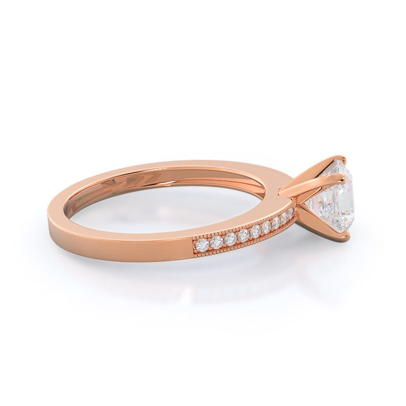 Pave And Milgrain Diamond Engagement Ring with Asscher Cut Diamond in 14KT Rose Gold view 3