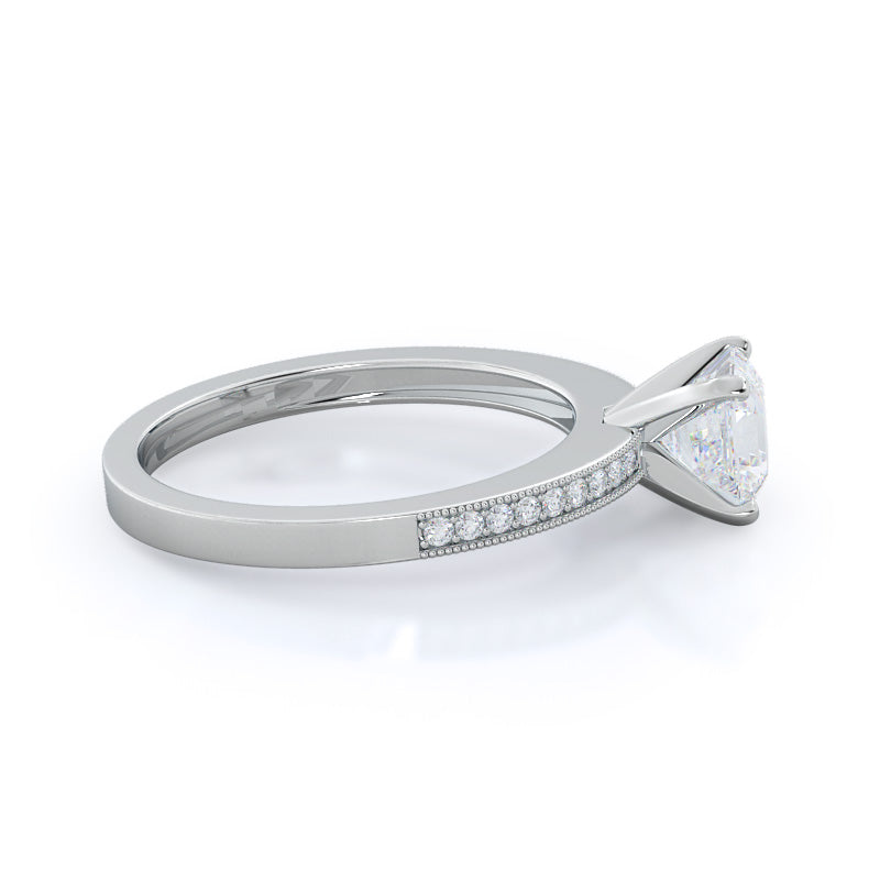 Pave And Milgrain Diamond Engagement Ring with Asscher Cut Diamond in 14KT Platinum view 3