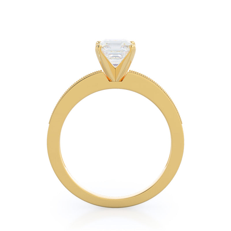 Pave And Milgrain Diamond Engagement Ring with Asscher Cut Diamond in 14KT Yellow Gold view 2